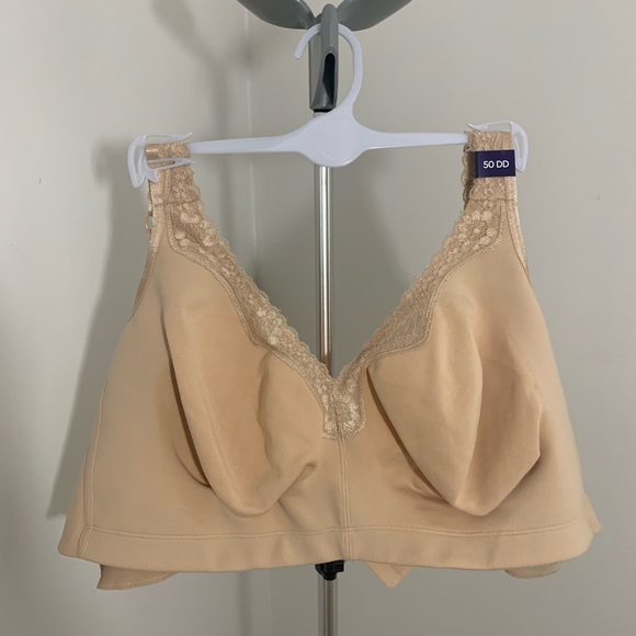 New Plus Size No Wire Cotton Comfort Lace Bra Nude - Picture 7 of 16